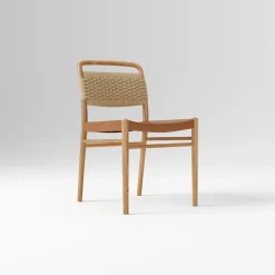 West Elm Open Box: Eindhoven Leather Dining Chair - Ludlow Leather Sesame, Blonde