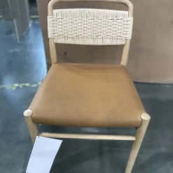 West Elm Open Box: Eindhoven Leather Dining Chair - Ludlow Leather Sesame, Blonde