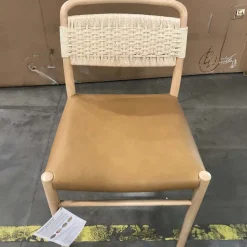 West Elm Open Box: Eindhoven Leather Dining Chair - Ludlow Leather Sesame, Blonde