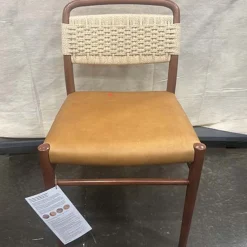 West Elm Open Box: Eindhoven Leather Dining Chair - Ludlow Leather Sesame, Cool Walnut