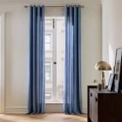 West Elm Open Box: European Flax Linen Grommet Light Filtering Curtain (48"W x 84"L) - Marina Blue