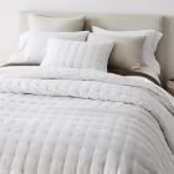 West Elm Open Box: European Flax Linen Tack Stitch Quilt, King/Cal. King - White