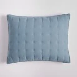 West Elm Open Box: European Flax Linen Tack Stitch Sham, King - Ocean
