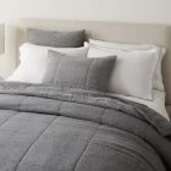 West Elm Open Box: European Linen Box Stitch Quilt, Full/Queen - Slate Melange