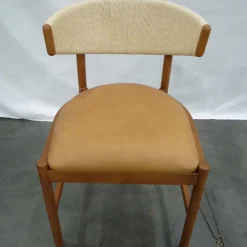 West Elm Open Box: Ezra Dining Chair - Ludlow Leather Sesame, Cool Walnut