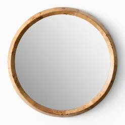 West Elm Open Box: Geo Burled Wood Round Wall Mirror (30") - Light Burled