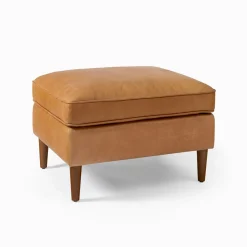 West Elm Open Box: Hamilton Leather Ottoman - Charme Leather Burnt Sienna, Almond