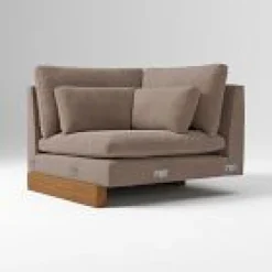 West Elm Open Box: Harmony Corner - Performance Modern Chenille Mink, Dark Walnut