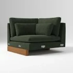 West Elm Open Box: Harmony Corner - Performance Distressed Velvet Evergreen, Dark Walnut