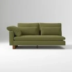 West Elm Open Box: Harmony Left Arm 2-Seater Sofa Bench - Deluxe Velvet Tarragon, Dark Walnut