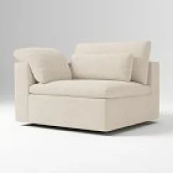 West Elm Open Box: Harmony Modular Left-Arm Chair - Performance Distressed Velvet Sand