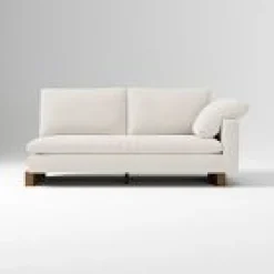 West Elm Open Box: Harmony Petite Right-Arm 2.5 Seater Sofa Bench - Performance Basketweave Alabaster, Walnut