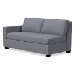 West Elm Open Box: Henry Sleeper Sofa, Left Arm Bench Sofa - Performance+ Yarn Dyed Linen Weave Graphite, Chocolate