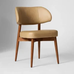 West Elm Open Box: Hyde Dining Chair - Ludlow Leather Cumin, Cool Walnut