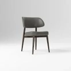 West Elm Open Box: Hyde Dining Chair (31.75") - Sierra Leather Fog, Smoked Oak