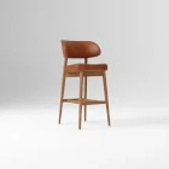 West Elm Open Box: Hyde Leather Bar Stool (30") - Saddle Leather Nut, Cool Walnut