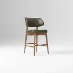 West Elm Open Box: Hyde Leather Counter Stool (26") - Saddle Leather Slate, Cool Walnut