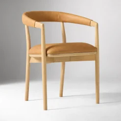 West Elm Open Box: Irvine Leather Dining Chair - Ludlow Leather Sesame, Blonde