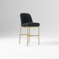 West Elm Open Box: Jack Metal Frame Counter Stool (26") - Sierra Leather Navy, Champagne Bronze