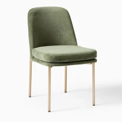 West Elm Open Box: Jack Metal Frame Dining Chair - Performance Distressed Velvet Green Spruce, Champagne Bronze