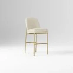 West Elm Open Box: Jack Metal Frame Leather Counter Stool (26") - Vegan Leather Snow, Champagne Bronze