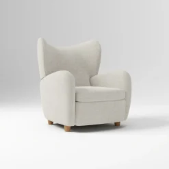 West Elm Open Box: Jodie Wing Recliner - Performance Distressed Velvet Frost Gray, Almond