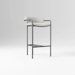 West Elm Open Box: Lenox Counter Stool, 26"H - Performance Coastal Linen Dove, Dark Bronze Finish