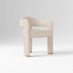 West Elm Open Box: McClaine Dining Chair - Performance Cozy Boucle Stone, Burnt Wax