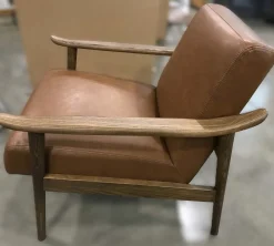 West Elm Open Box: Mid-Century Leather Show Wood Chair - Vegan Leather Saddle, Pecan