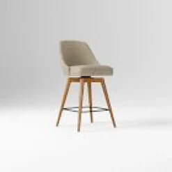 West Elm Open Box: Mid-Century Leather Swivel Counter Stool (26.6") - Nubuck Leather Beige, Acorn