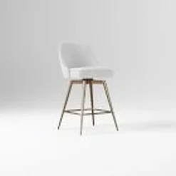 West Elm Open Box: Mid-Century Swivel Counter Stool (26") - Performance Velvet Frost Gray, Oil Rubbed Bronze Legs