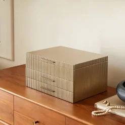 West Elm Open Box: Modern Fluted Jewelry Box, Grand (7.5"H) - Champagne
