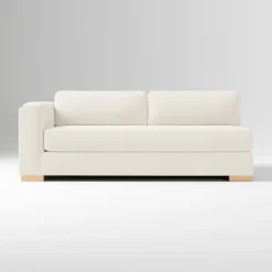 West Elm Open Box: Nassau Extra Deep Sectional, Left Arm 2-Seat Sofa Bench - Performance Yarn Dyed Linen Weave Alabaster