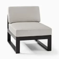 West Elm Open Box: Portside Aluminum Outdoor Armless Single - Marled Weave Pearl Gray, Dark Bronze