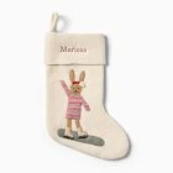 West Elm Open Box: Skating Bunny Stocking - White
