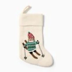 West Elm Open Box: Skiing Penguin Felt Stocking - White