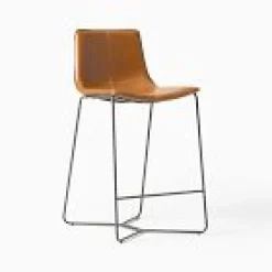 West Elm Open Box: Slope Bar Stool (30") - Vegan Leather Saddle, Charcoal