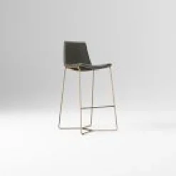 West Elm Open Box: Slope Leather Bar Stool (30") - Vegan Leather Cinder, Antique Brass