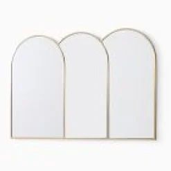West Elm Open Box: Triple Arched Metal Frame Wall Mirror (54"W x 36"H) - Antique Brass