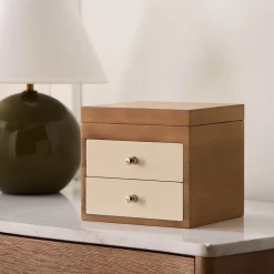 West Elm Open Box: Two-Tone Wood Jewelry Box, Double Drawer (7" x 7")