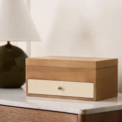 West Elm Open Box: Two-Tone Wood Jewelry Box, Double Drawer (7" x 7")