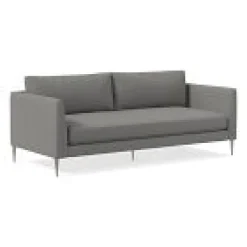 West Elm Open Box: Vail Angled Arm Sofa - Performance Washed Canvas Storm Gray, Brushed Graphite