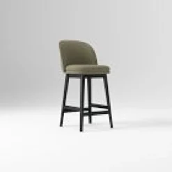 West Elm Open Box: Wayne Bar Stool (30") - Performance Velvet Dark Olive, Black