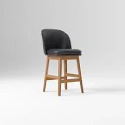 West Elm Open Box: Wayne Leather Armless Swivel Counter Stool (26") - Sierra Leather Licorice, Cool Walnut Finish