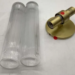 West Elm Open Box: Weston Fluted Glass Double Long Indoor/Outdoor Sconce (29") - Antique Brass, Clear Shade