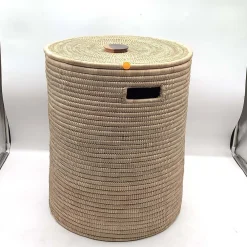 West Elm Open Box: Wooden Handle Lidded Hamper, Large (19.5"D x 21.5"H)