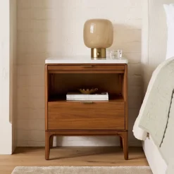 West Elm Parker Breadboard Drawer Marble Nightstand (21")