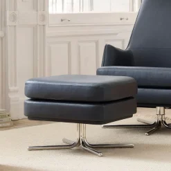 West Elm Patchin Leather Swivel Chair Ottoman