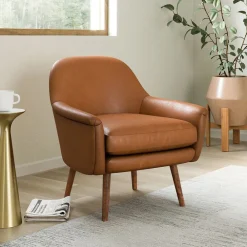 West Elm Phoebe Leather Chair - Wood Legs