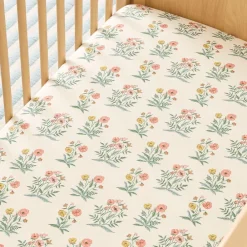 Kids West Elm Pink Chicken Poppy Floral Crib Fitted Sheet